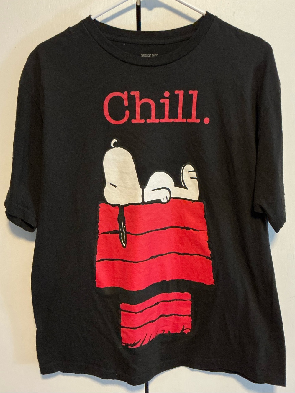 Peanuts Black Tee with Red Snoopy 'Chill' Graphic